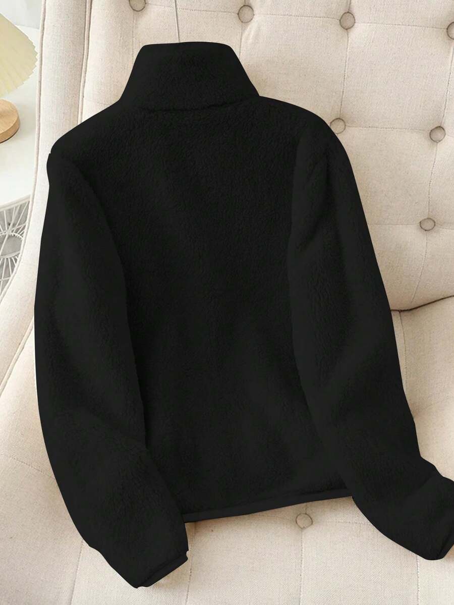 Women's Solid Color Thick Warm Double-Sided Fleece Zip-Up Jacket, Winter