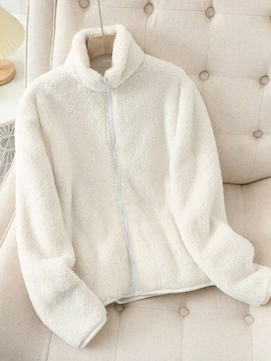 Women's Solid Color Thick Warm Double-Sided Fleece Zip-Up Jacket, Winter