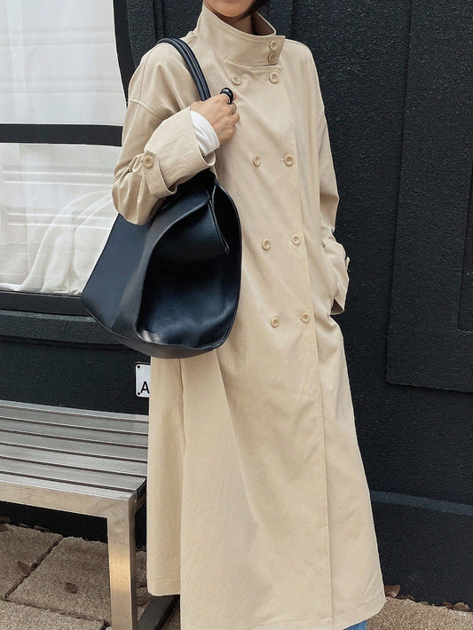 DAZY Women's Loose Casual Long Windbreaker Jacket, Thickened Regular Coat, Autumn/Winter