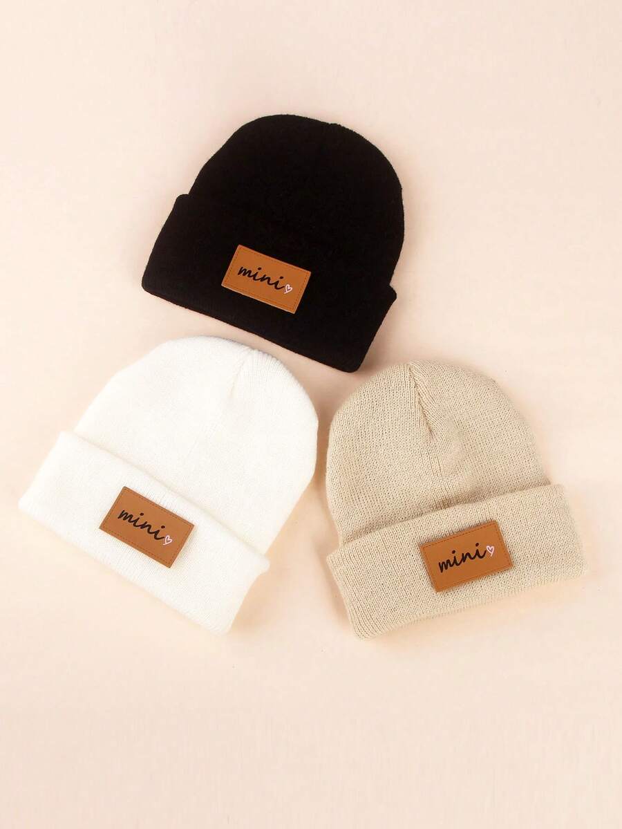 3pcs Infant Toddler Kids Knitted Double Pom-Pom Ear Ion Beanies, Thin