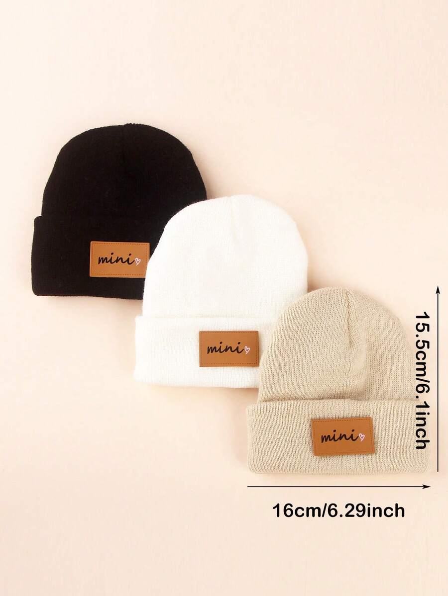 3pcs Infant Toddler Kids Knitted Double Pom-Pom Ear Ion Beanies, Thin
