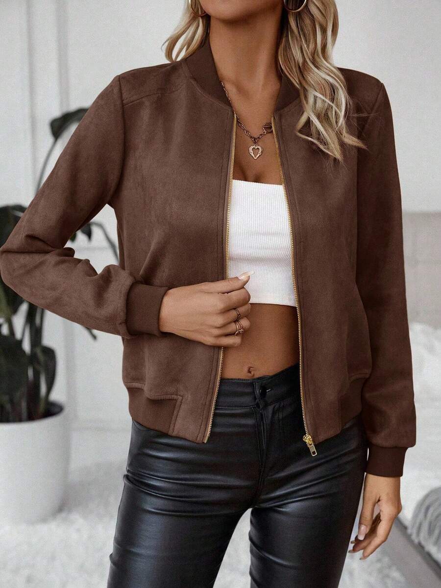 Calvaya Zip Up Bomber Jacket Fall Winter Cloth For Women