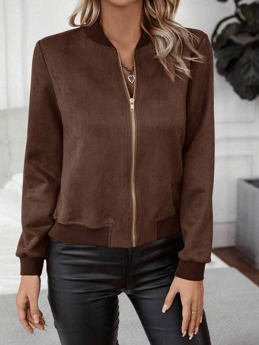 Calvaya Zip Up Bomber Jacket Fall Winter Cloth For Women