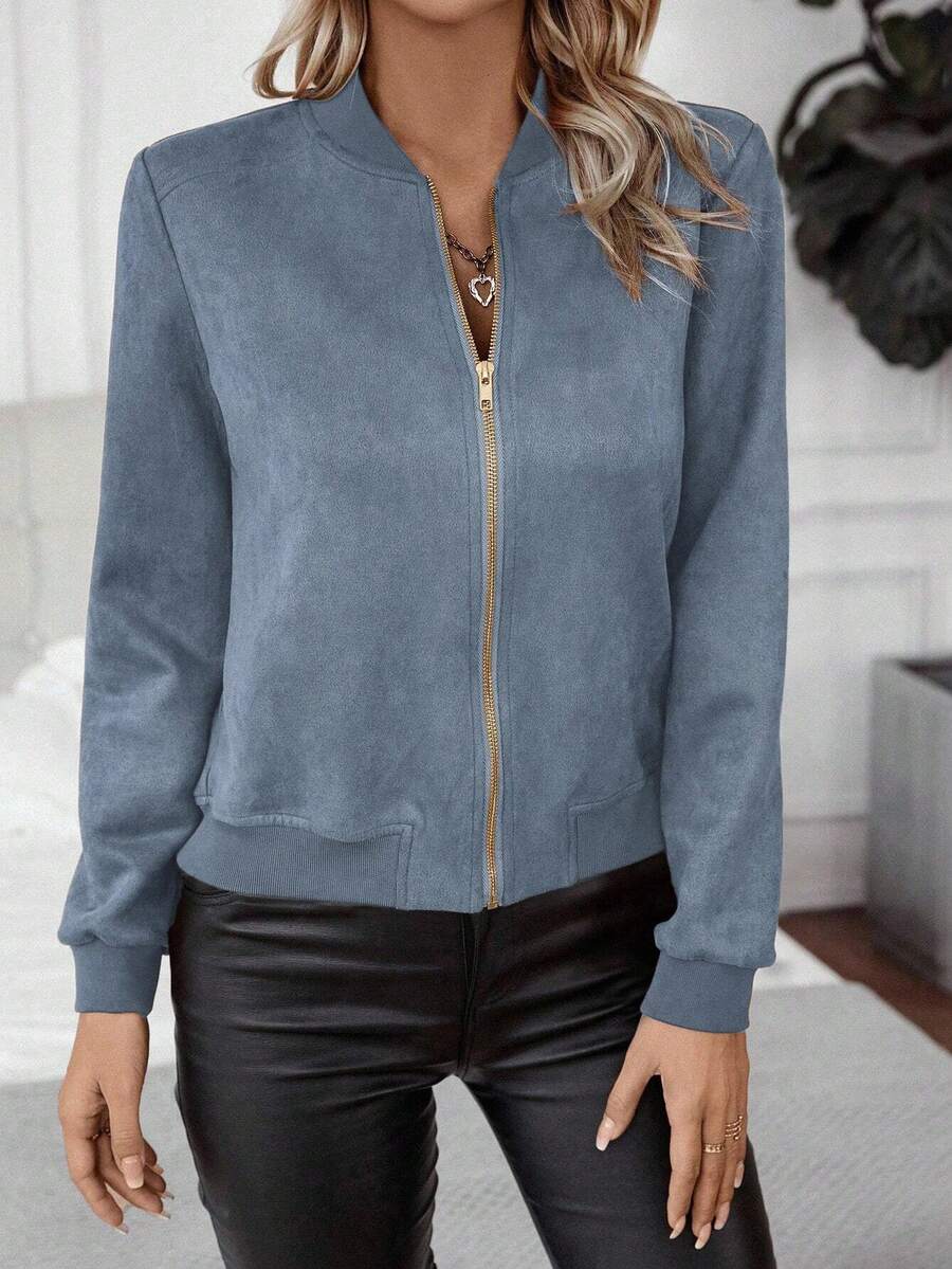 Calvaya Zip Up Bomber Jacket Fall Winter Cloth For Women
