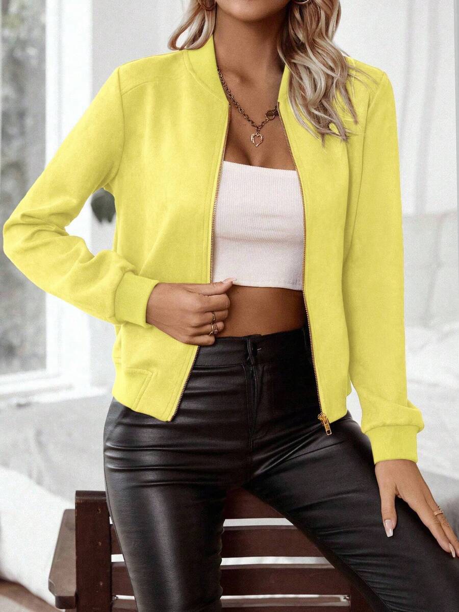 Calvaya Zip Up Bomber Jacket Fall Winter Cloth For Women