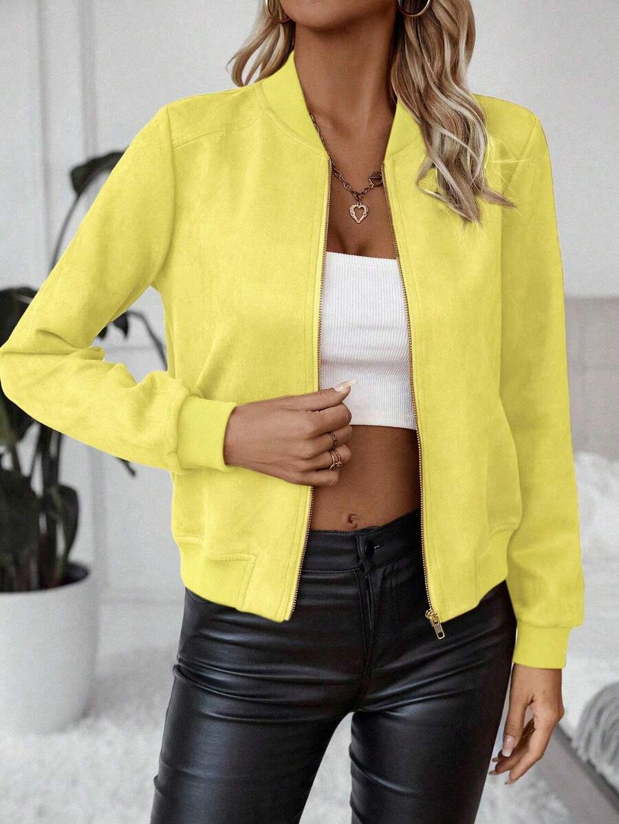 Calvaya Zip Up Bomber Jacket Fall Winter Cloth For Women