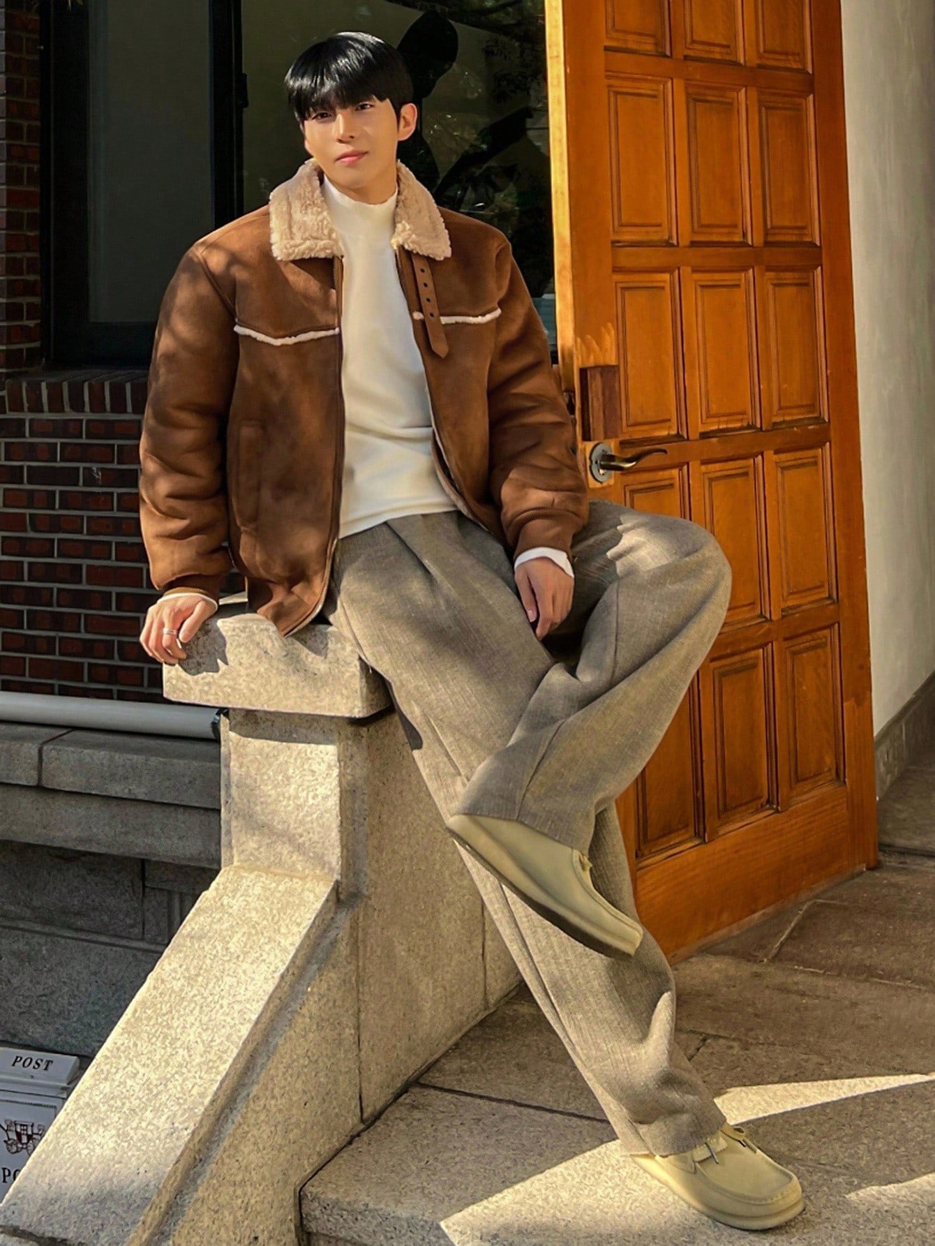 DAZY Men's Jacket With Contrast Color Collar, Suede Lining And Sherpa Fleece, Suitable For Autumn