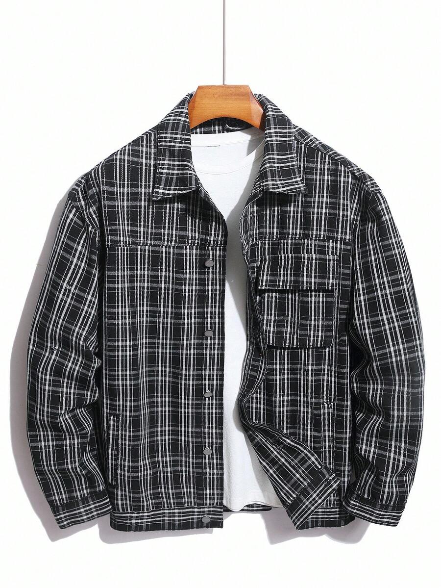 Manfinity Homme Men's Casual Geometric Pattern Patchwork Loose Denim Jacket, Autumn