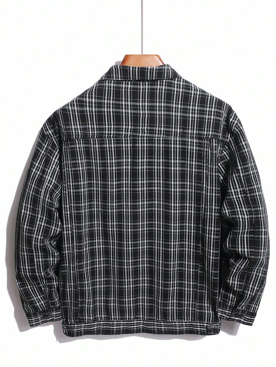 Manfinity Homme Men's Casual Geometric Pattern Patchwork Loose Denim Jacket, Autumn