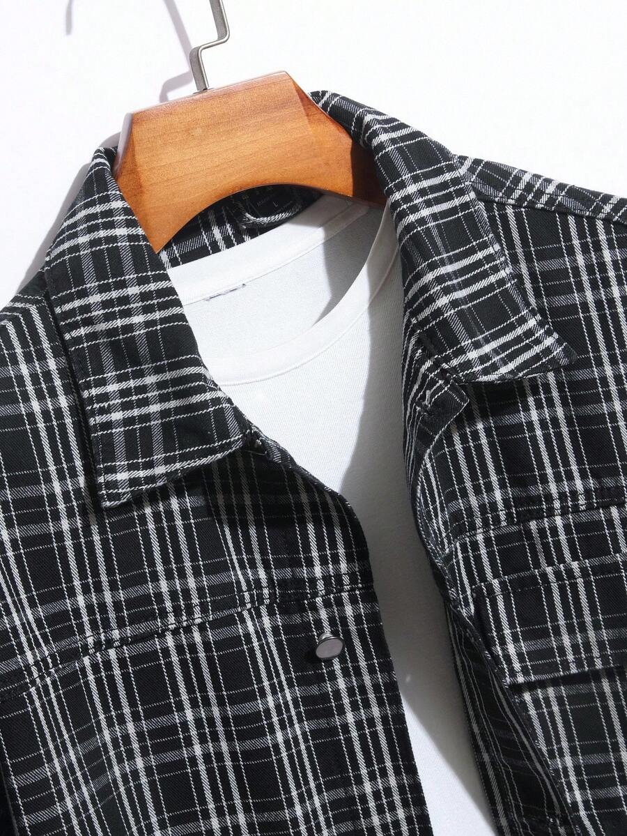 Manfinity Homme Men's Casual Geometric Pattern Patchwork Loose Denim Jacket, Autumn