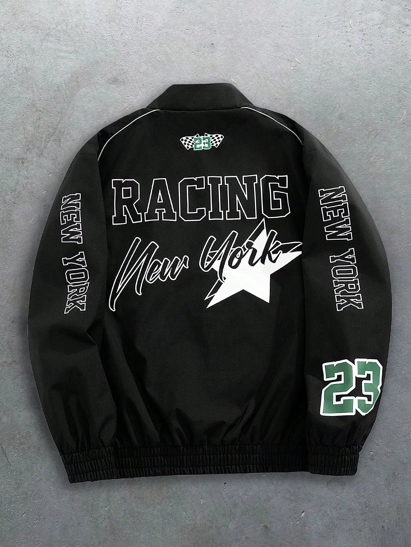 Men's Casual Letter Printed Long Sleeve Jacket,Stand Collar Rave Jacket, Spring & Fall Going Out Street Wear Racing Jacket Black Biker Jacket, For Friends, Husband, Boyfriend Gifts, Spring Autumn