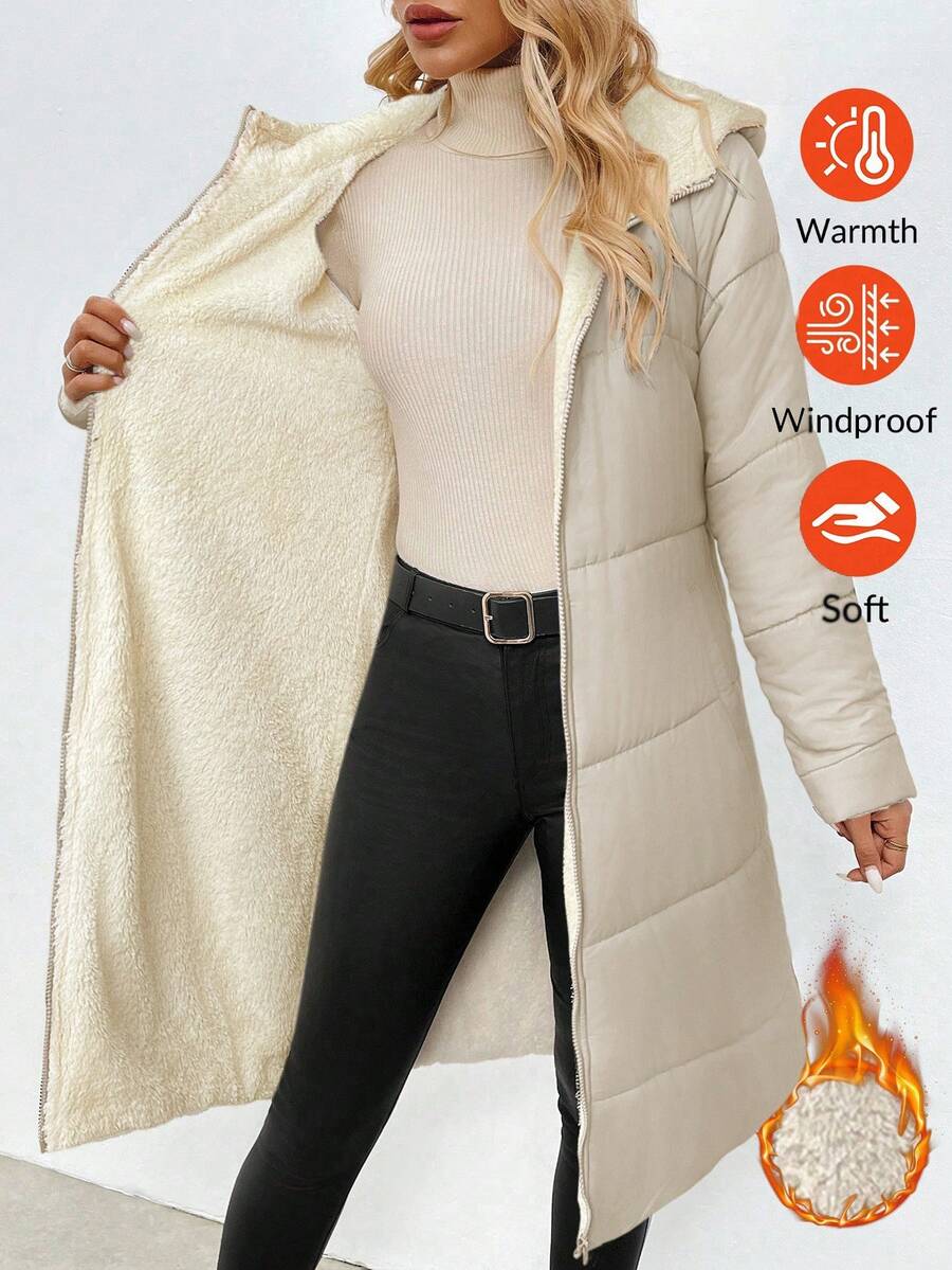 SHEIN Clasi Women Zip Up Hooded Teddy Lined Quilted Coat In Fall/Winter