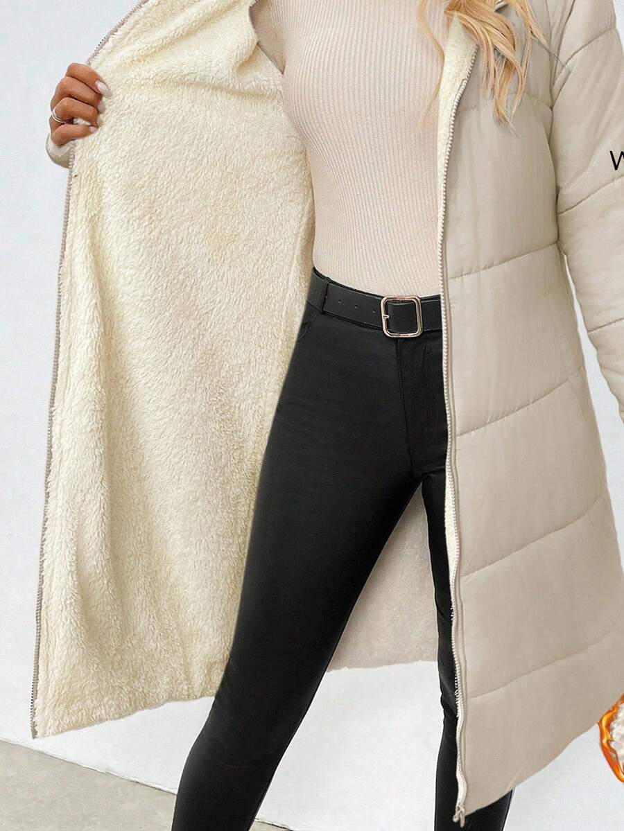 SHEIN Clasi Women Zip Up Hooded Teddy Lined Quilted Coat In Fall/Winter