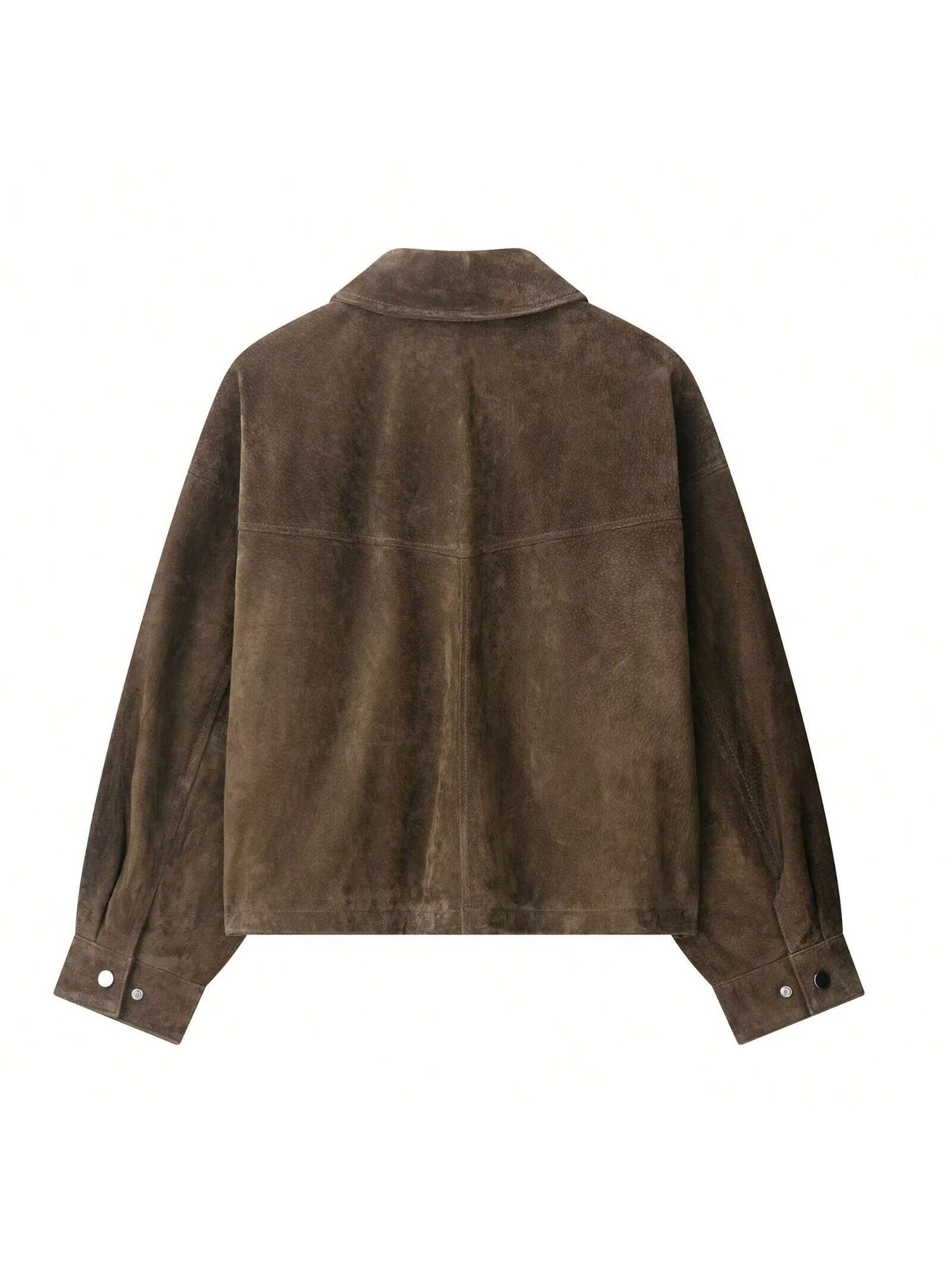 SHIBASHAN Fall Winter Women Vintage High Quality Faux Leather Lapel Bomber Jacket With Pocket Zipper Long Sleeve Outerwear