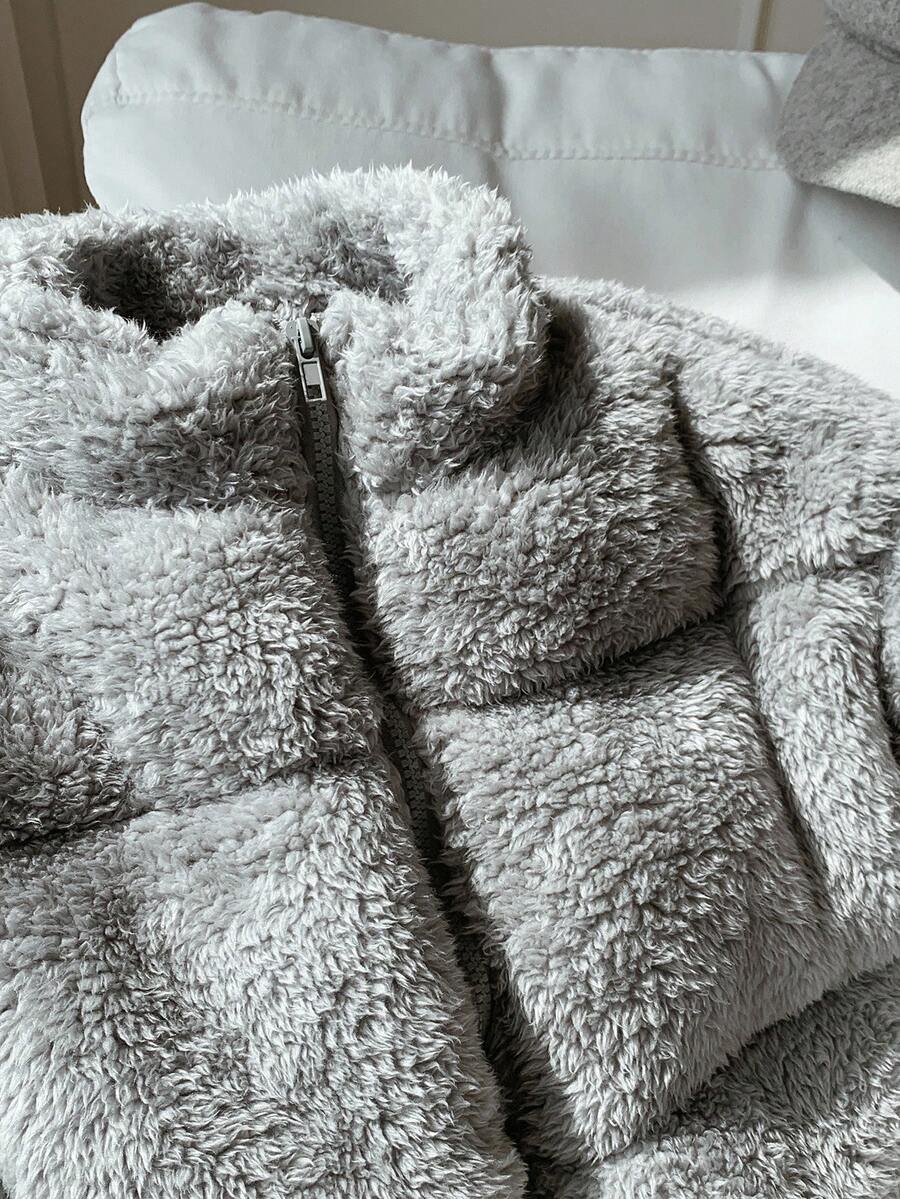 Comfortcana Women's Casual Light Gray Faux Wool Short Padded Coat In Fall/Winter