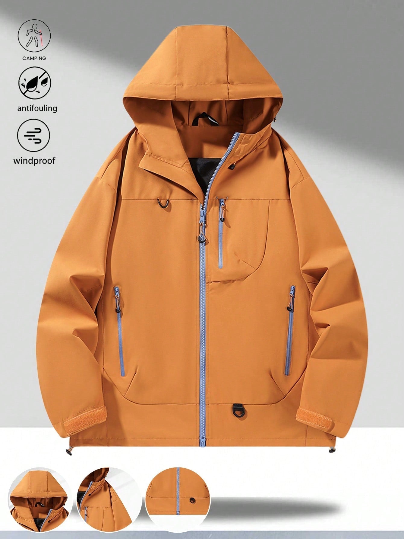 1pc Hooded Jacket With Cool Minimalist Design, Multiple Zipper Pockets And Adjustable Hood Details, Suitable For Urban Youth Daily Commute Or Exploring The City With Friends, Fashionable And Practical For Carrying Personal Items