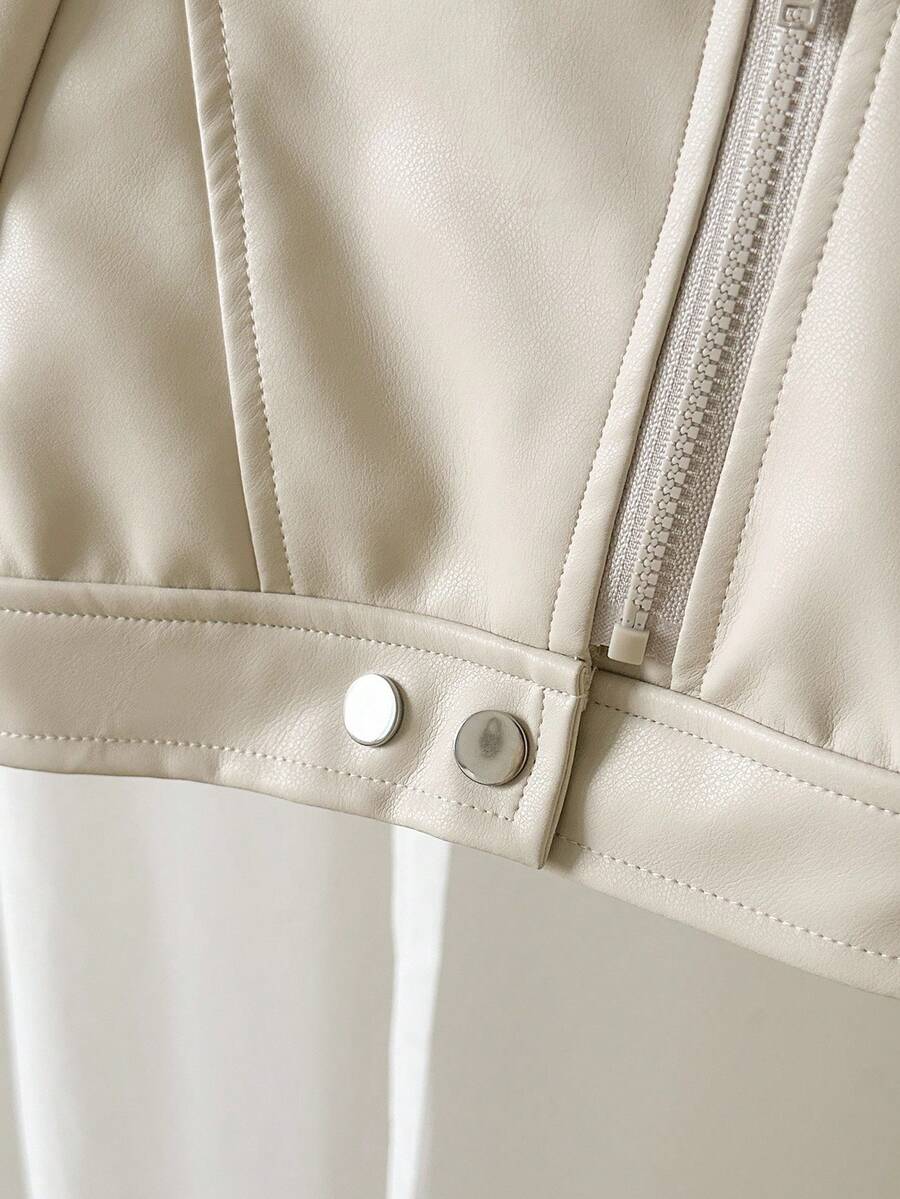 SHEIN Playful Pals Plush Patchwork Baby Boy Faux Leather Jacket, Fashionable Casual Streetwear Baby Boy Jacket