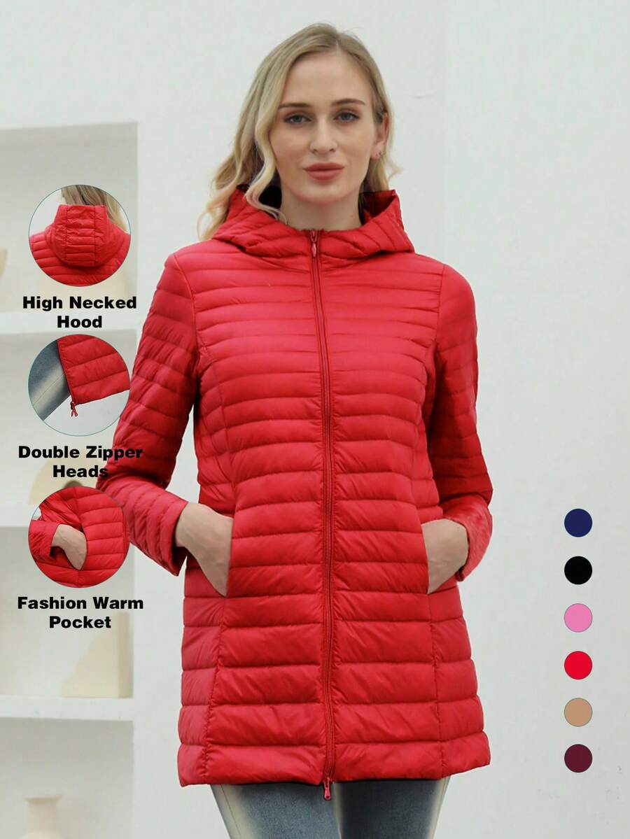 ZIAI ZIAI Women Solid Color Lightweight Long Hooded Winter Down Coat Casual Outdoor Autumn Winter Coat Women