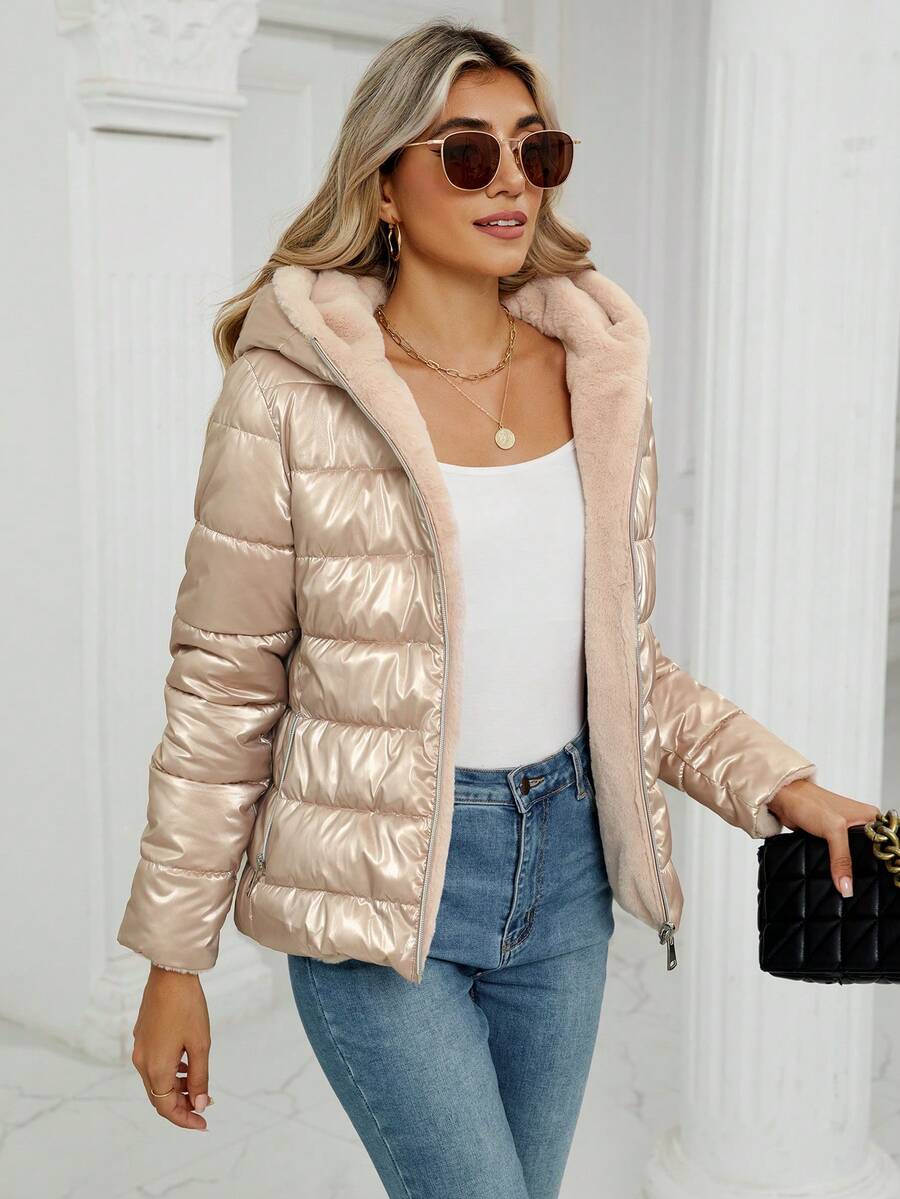 Giolshon Women's Casual Coat With A Hat And Down Jacket, Comfortable For Commuting And Daily Wear, Suitable For Both Autumn And Winter