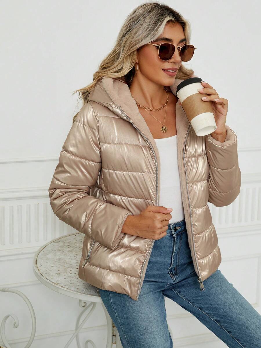Giolshon Women's Casual Coat With A Hat And Down Jacket, Comfortable For Commuting And Daily Wear, Suitable For Both Autumn And Winter
