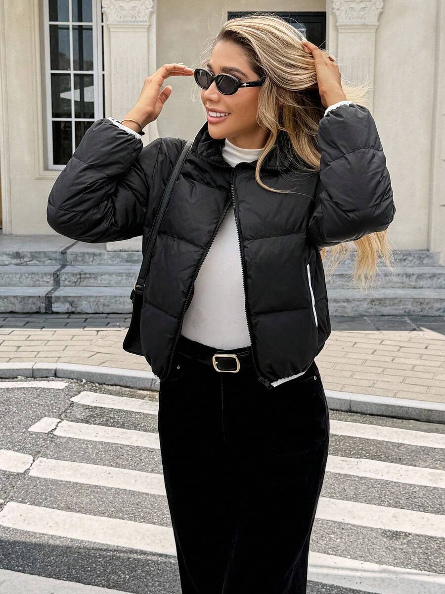Siren Gaze Women's Casual Stand Collar Thermal Lined Jacket, Versatile For Winter,Fall Brown
