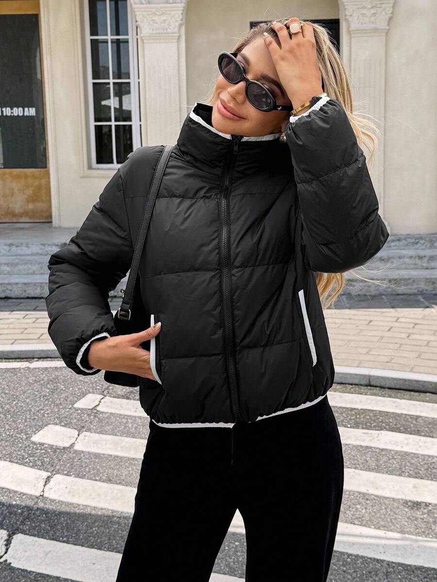 Siren Gaze Women's Casual Stand Collar Thermal Lined Jacket, Versatile For Winter,Fall Brown