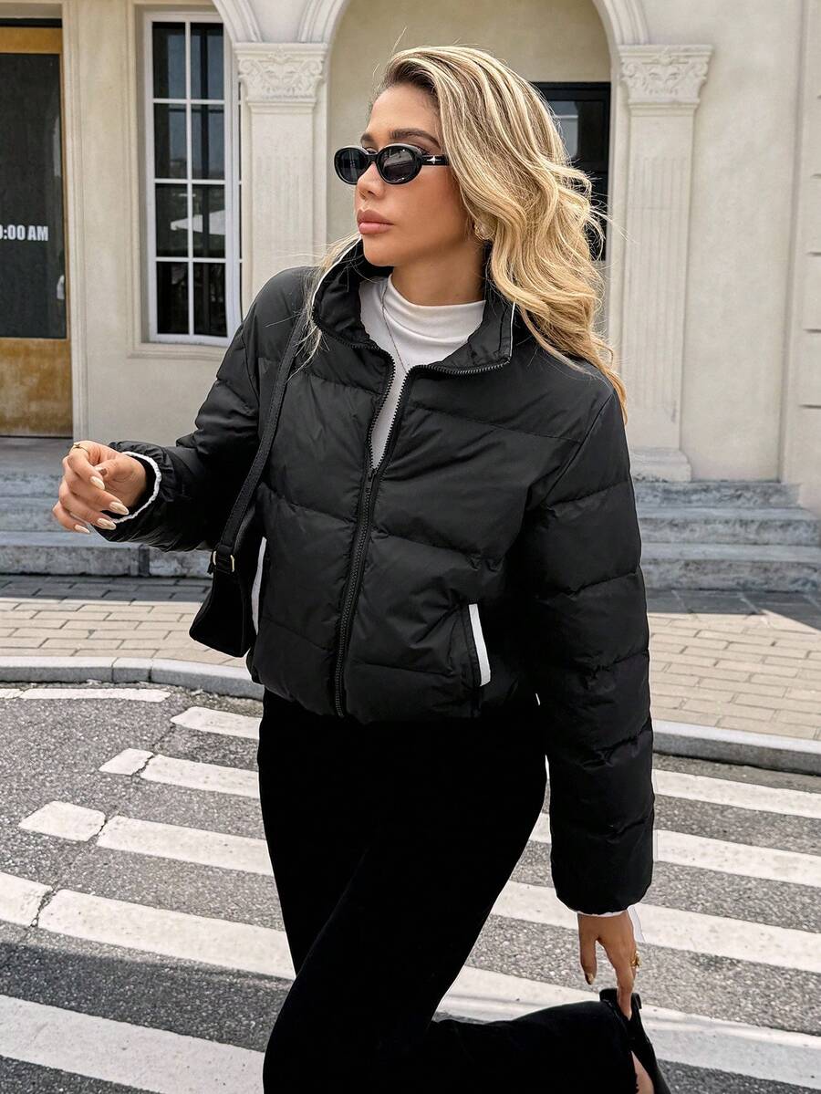 Siren Gaze Women's Casual Stand Collar Thermal Lined Jacket, Versatile For Winter,Fall Brown