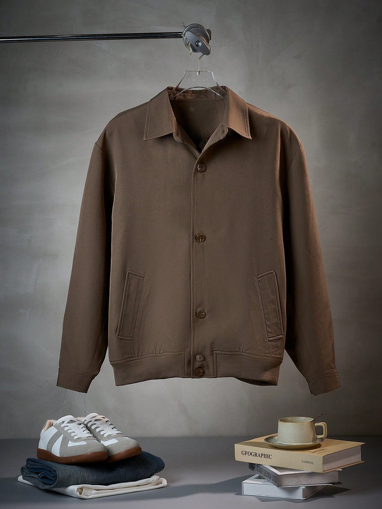 Men's Vintage Coin Pattern Jacket, Casual Urban Commute Outdoor Wear, Collared Shirt-Style Outerwear, Winter