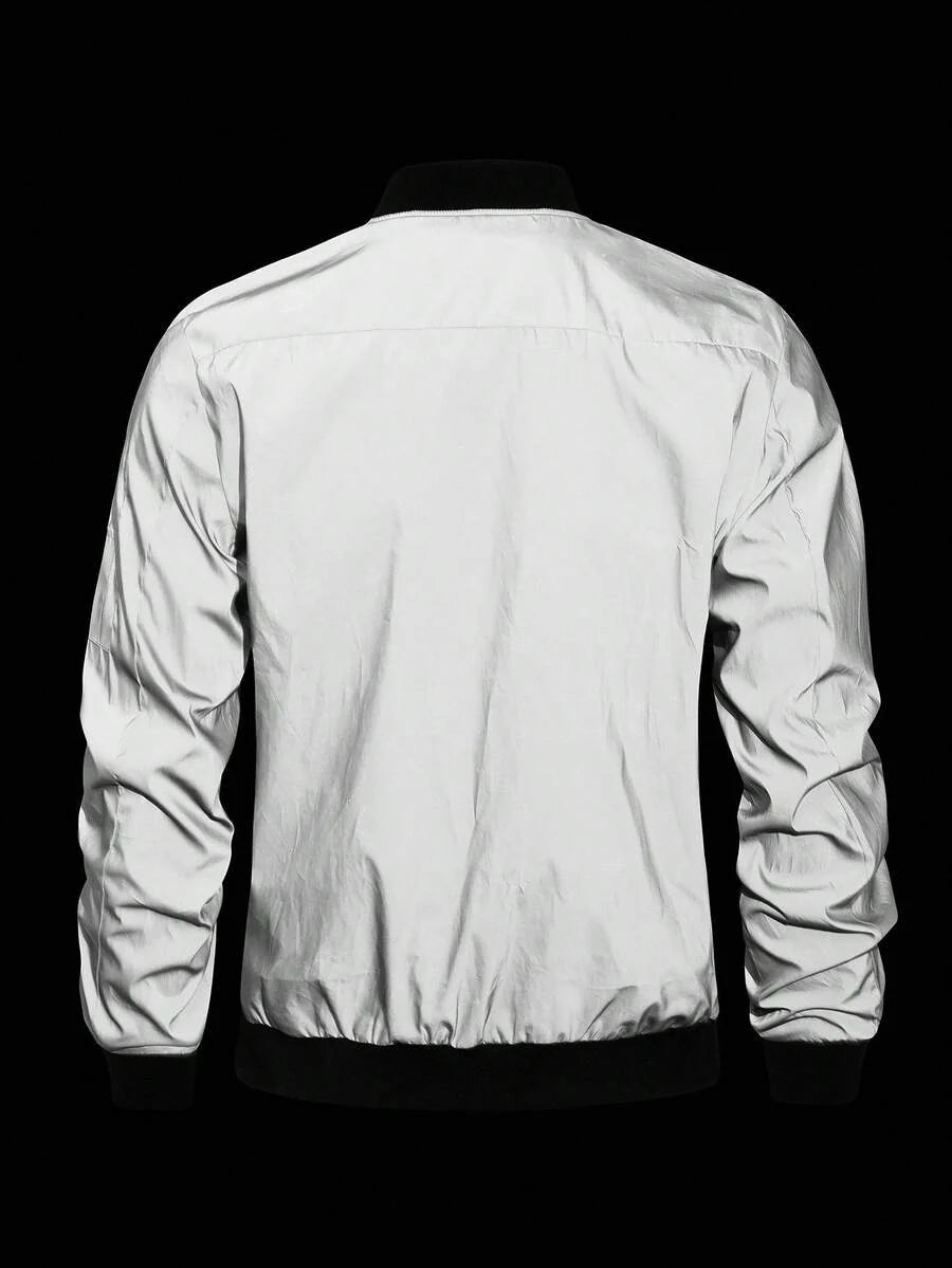 Manfinity EMRG Men's Solid Color Zipper Fashion Versatile Outdoor Windbreaker Jacket Black Bomber