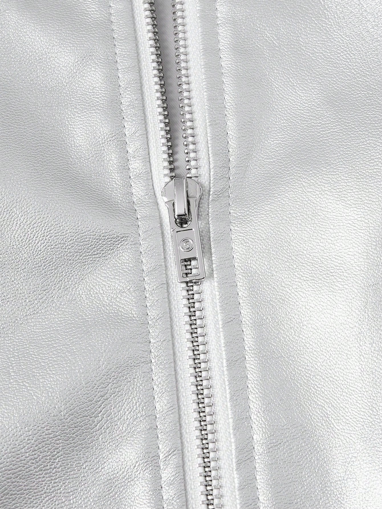 EASEVO Plus Size Men's Fashionable Silver Long Sleeve Leather Jacket , Fall Winter