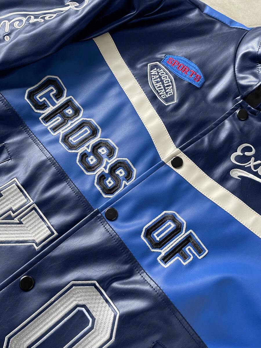 PAVTROS Men's Fashion Casual College Style PU Button Baseball Jacket Letterman Jacket Varsity Jacket Daily Leisure, Weekend Trips, Outdoor Activities, Travel Expeditions, Relaxed Work Environments Or Semi-Formal Occasions, Boyfriend/Husband Gift, Anniver