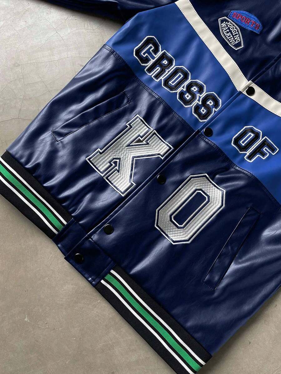 PAVTROS Men's Fashion Casual College Style PU Button Baseball Jacket Letterman Jacket Varsity Jacket Daily Leisure, Weekend Trips, Outdoor Activities, Travel Expeditions, Relaxed Work Environments Or Semi-Formal Occasions, Boyfriend/Husband Gift, Anniver