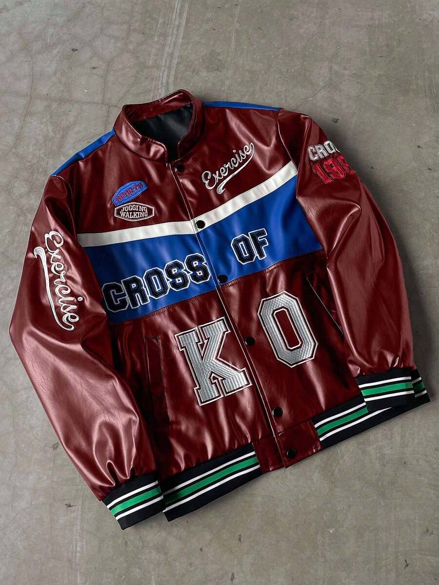PAVTROS Men's Fashion Casual College Style PU Button Baseball Jacket Letterman Jacket Varsity Jacket Daily Leisure, Weekend Trips, Outdoor Activities, Travel Expeditions, Relaxed Work Environments Or Semi-Formal Occasions, Boyfriend/Husband Gift, Anniver