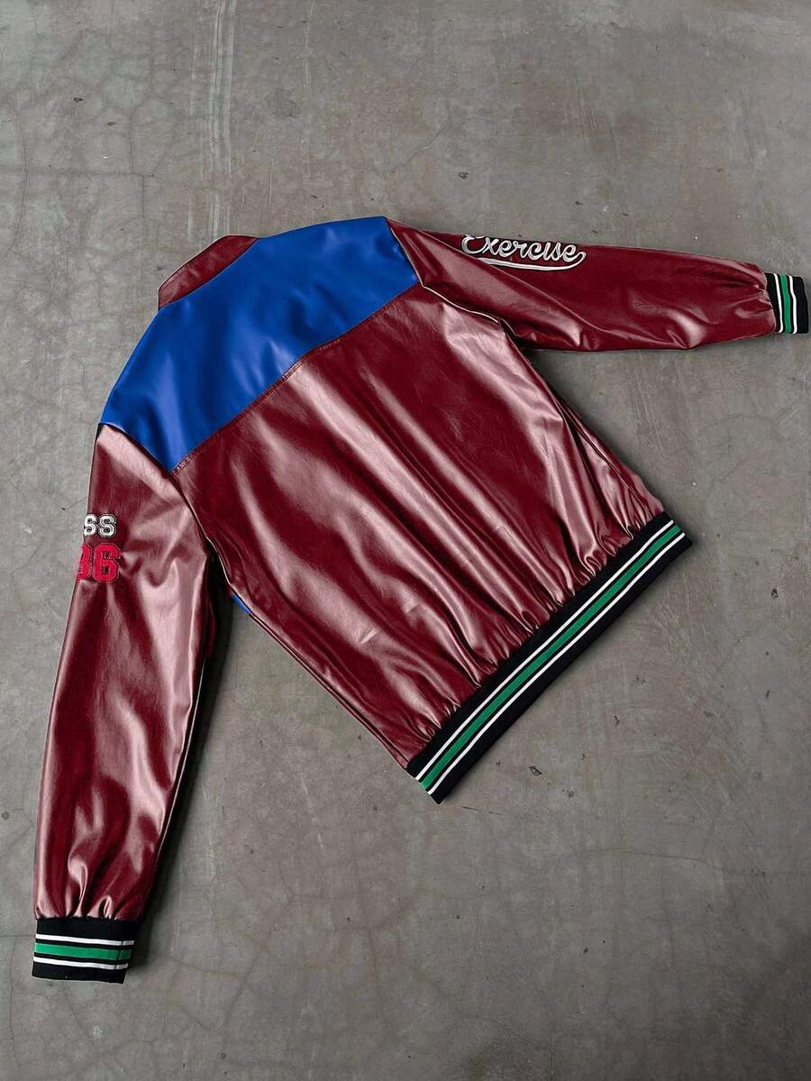PAVTROS Men's Fashion Casual College Style PU Button Baseball Jacket Letterman Jacket Varsity Jacket Daily Leisure, Weekend Trips, Outdoor Activities, Travel Expeditions, Relaxed Work Environments Or Semi-Formal Occasions, Boyfriend/Husband Gift, Anniver