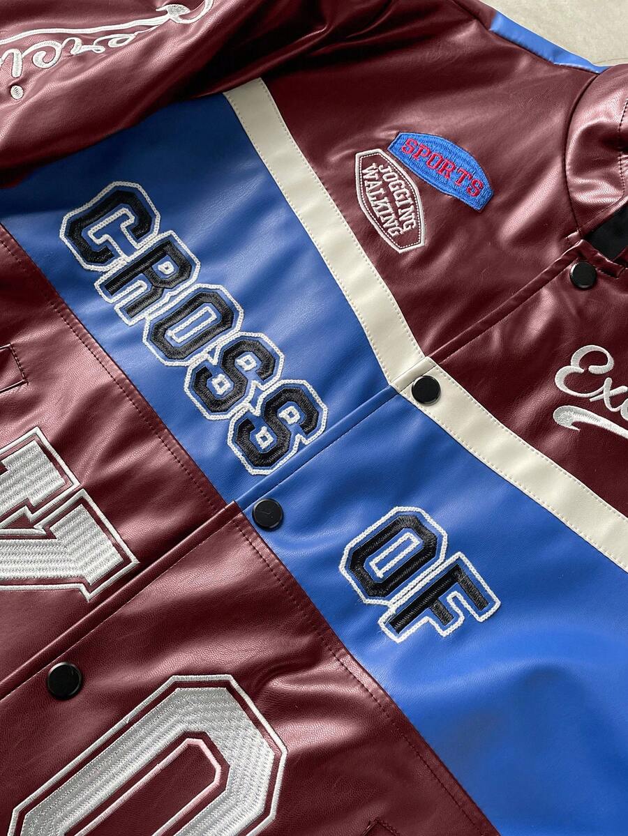 PAVTROS Men's Fashion Casual College Style PU Button Baseball Jacket Letterman Jacket Varsity Jacket Daily Leisure, Weekend Trips, Outdoor Activities, Travel Expeditions, Relaxed Work Environments Or Semi-Formal Occasions, Boyfriend/Husband Gift, Anniver
