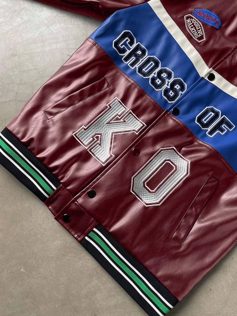PAVTROS Men's Fashion Casual College Style PU Button Baseball Jacket Letterman Jacket Varsity Jacket Daily Leisure, Weekend Trips, Outdoor Activities, Travel Expeditions, Relaxed Work Environments Or Semi-Formal Occasions, Boyfriend/Husband Gift, Anniver