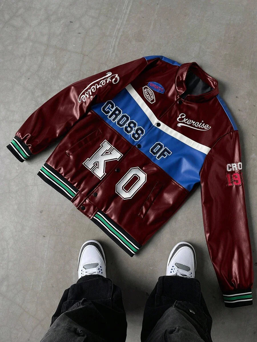 PAVTROS Men's Fashion Casual College Style PU Button Baseball Jacket Letterman Jacket Varsity Jacket Daily Leisure, Weekend Trips, Outdoor Activities, Travel Expeditions, Relaxed Work Environments Or Semi-Formal Occasions, Boyfriend/Husband Gift, Anniver