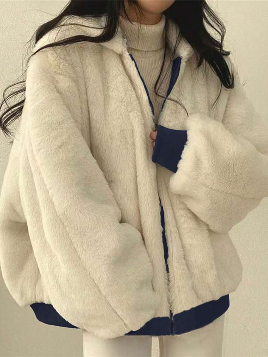 Women's Oversized Hooded Parka With Faux Fur Collar, Slimming Silhouette, Dual-Sided Wear, Daily Street Style, Short Jacket For Autumn/Winter