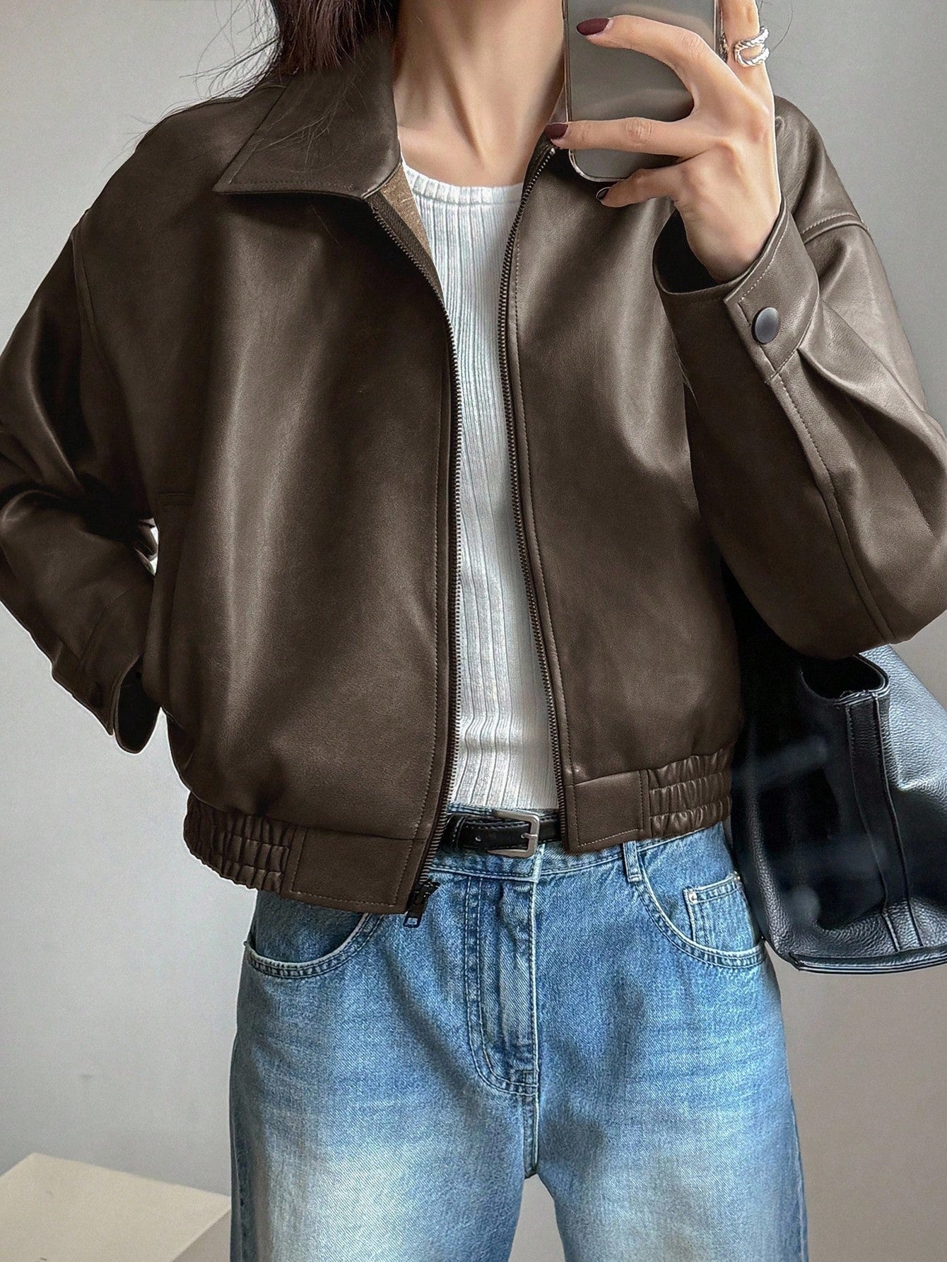 DAZY New Spring Distressed Leather Jacket Short Jacket Women, Regular Fit, Suitable For Valentine's Day Fall, Winter
