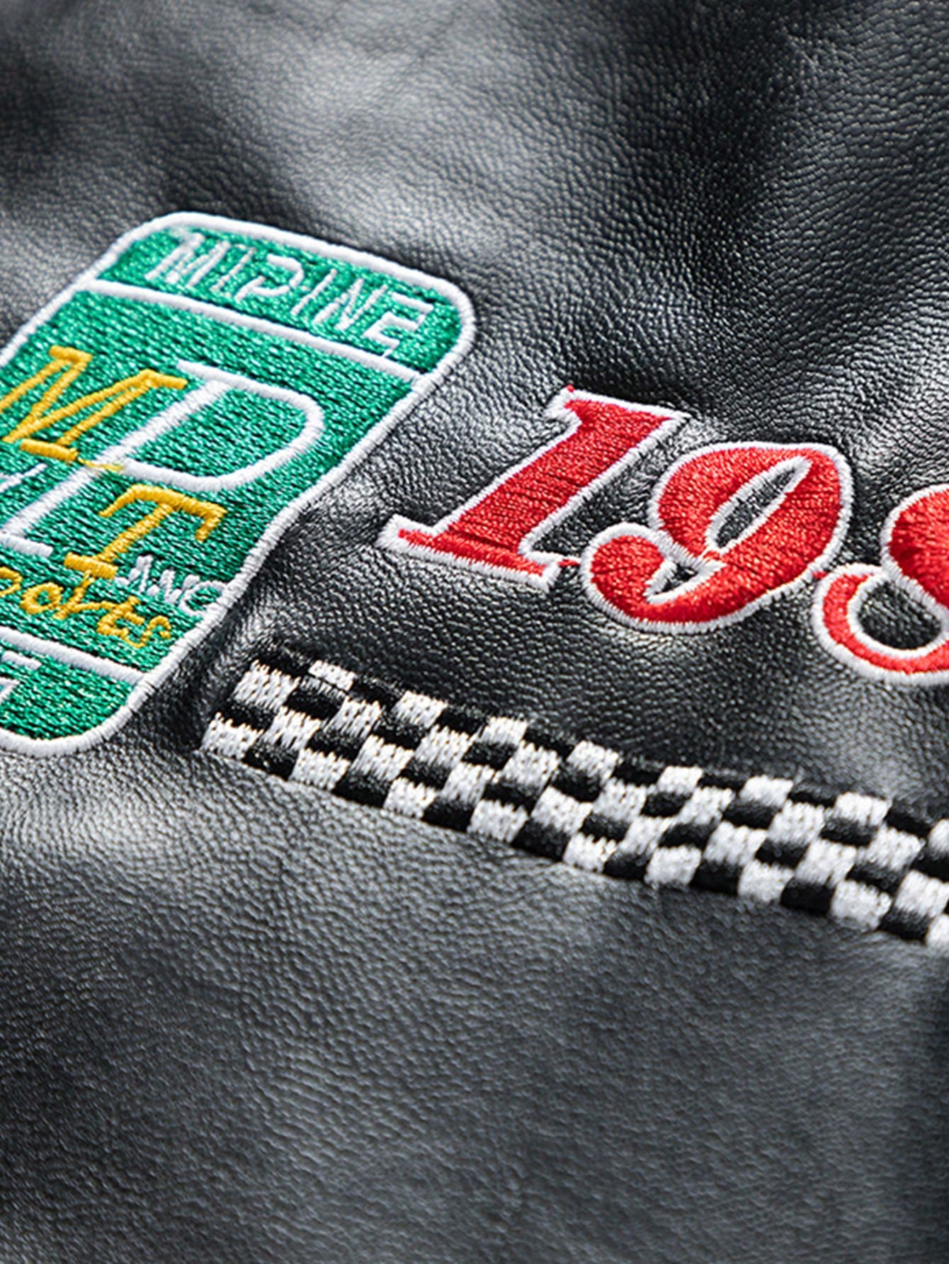 Men's Embroidered Racing Style Fashion Casual Stand Collar Leather Jacket, Spring/Autumn, Grunge
