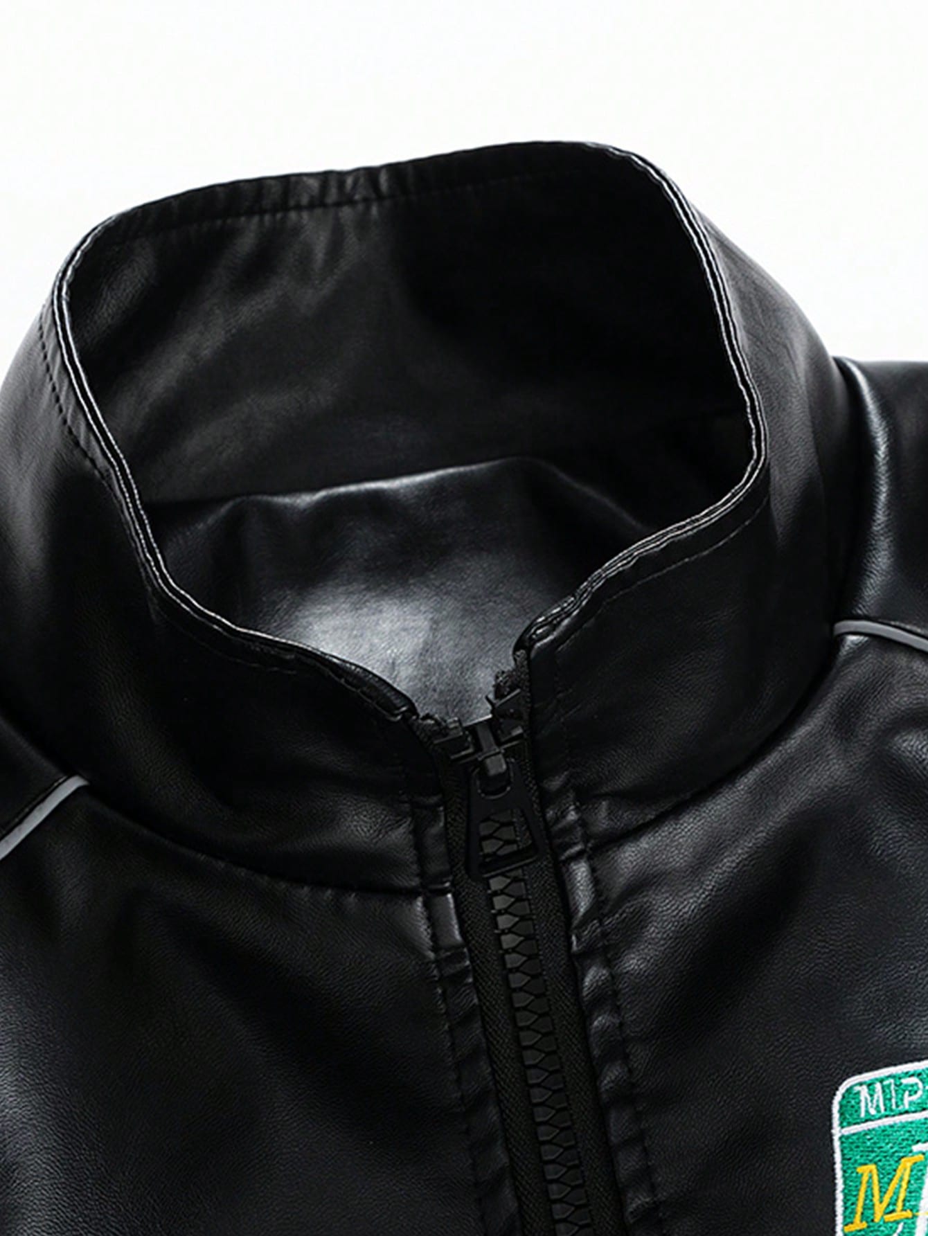 Men's Embroidered Racing Style Fashion Casual Stand Collar Leather Jacket, Spring/Autumn, Grunge