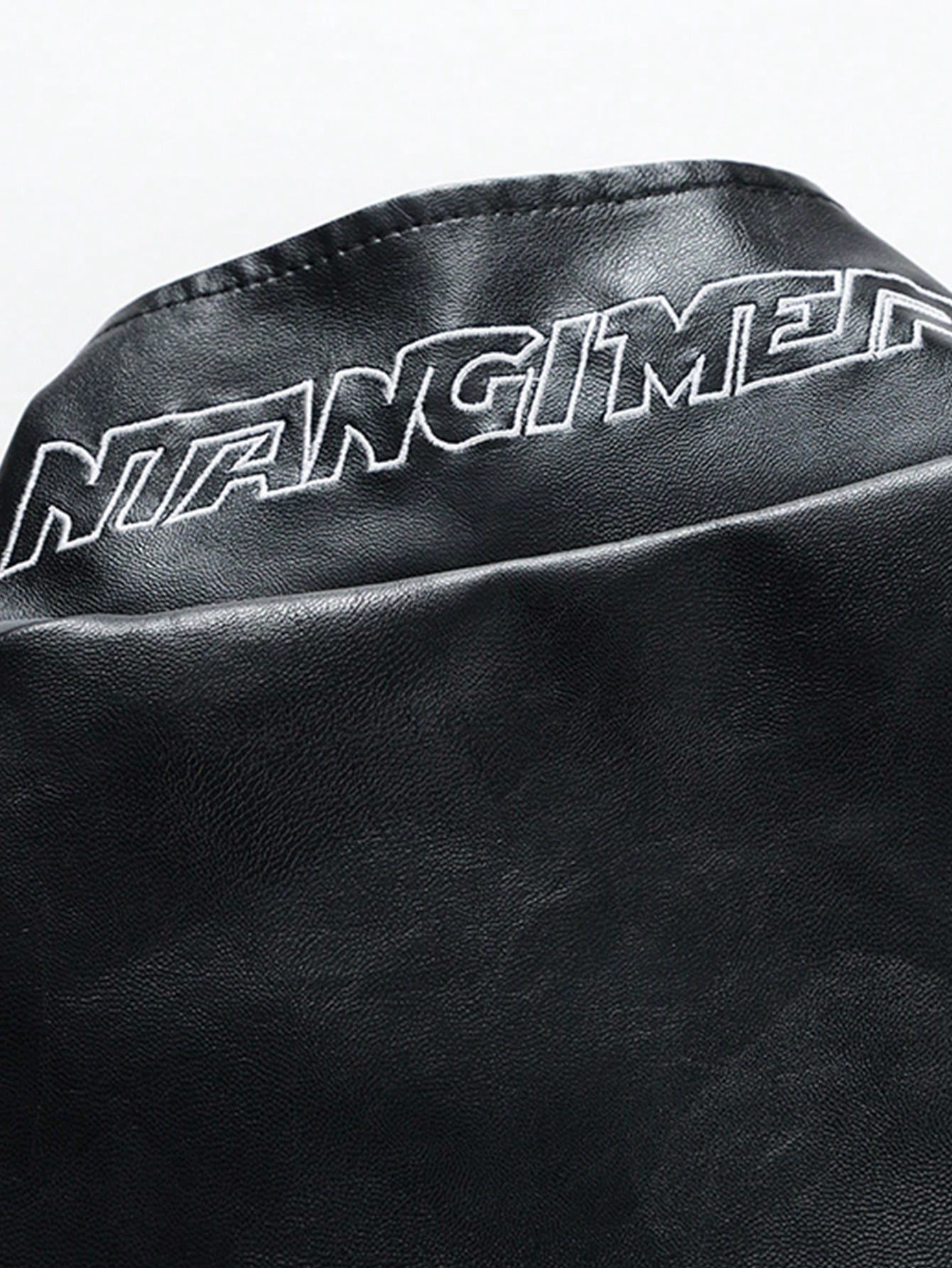 Men's Embroidered Racing Style Fashion Casual Stand Collar Leather Jacket, Spring/Autumn, Grunge