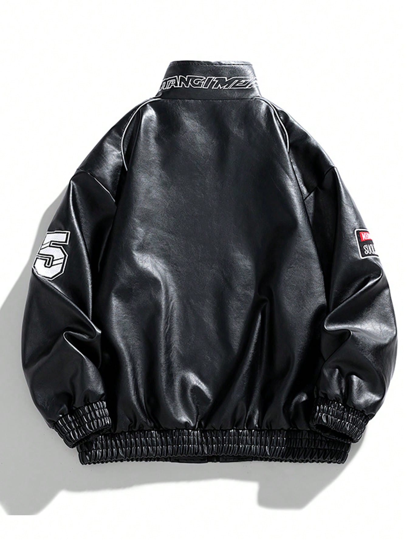 Men's Embroidered Racing Style Fashion Casual Stand Collar Leather Jacket, Spring/Autumn, Grunge