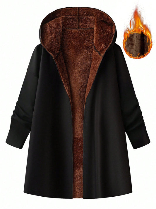 Ellevyn Winter Clothes For Women Women's Elegant Thick Thermal Lined Long Sleeve Hooded Jacket, Black, Autumn/Winter Outerwear Women Coat Plus Size Jackets Coats For Women Plus Plus Size Coat Autumn And Winter Long Black Warm Thick Cotton Coat Clothes Wi