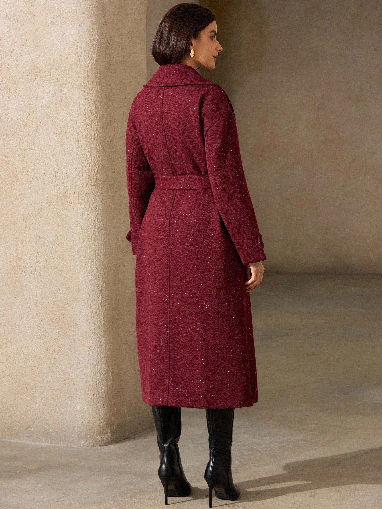 Aveloria Rosie Vintage High-End French Style Lapel Wool Belted Long Coat For Women