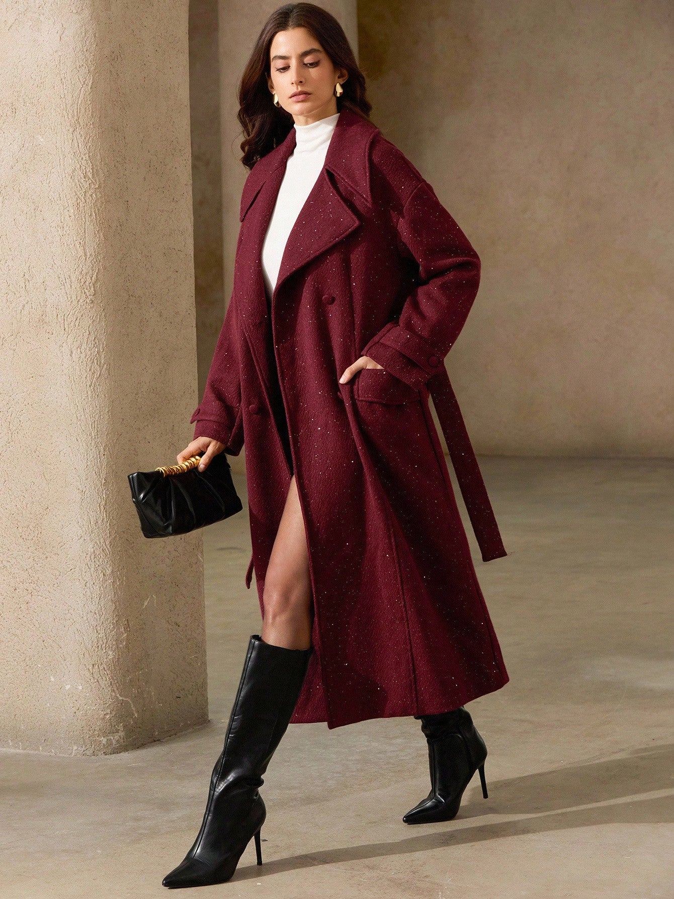 Aveloria Rosie Vintage High-End French Style Lapel Wool Belted Long Coat For Women