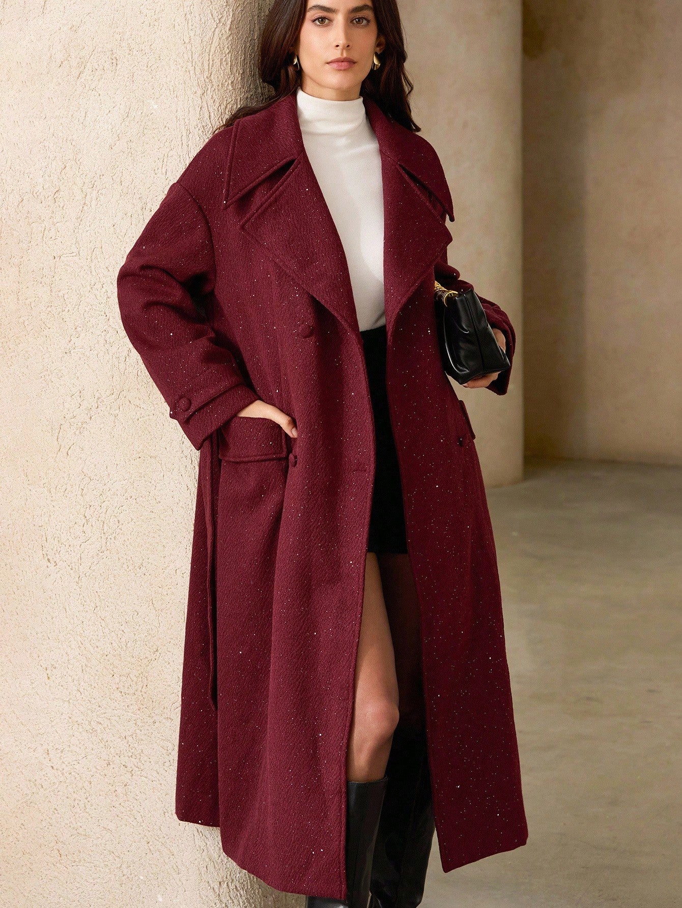 Aveloria Rosie Vintage High-End French Style Lapel Wool Belted Long Coat For Women