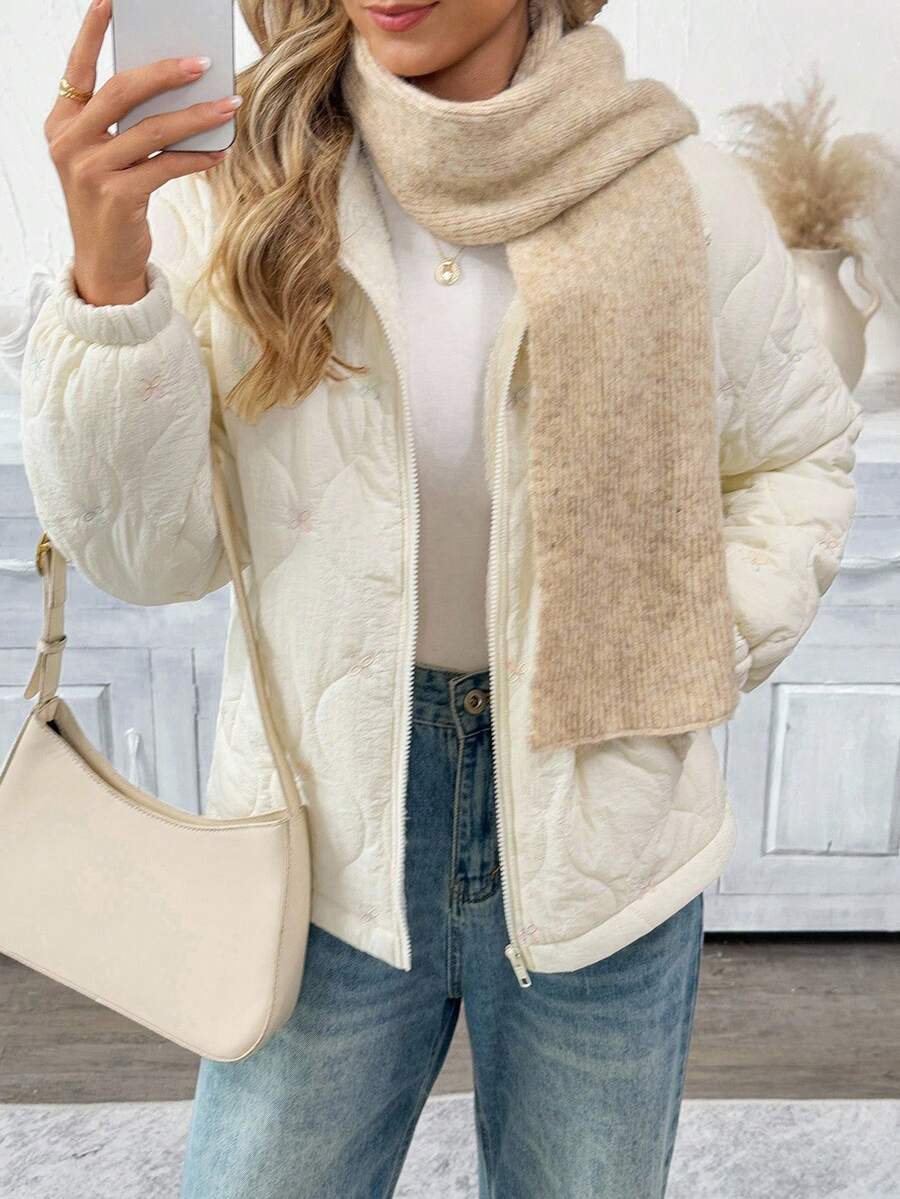 SHEIN LUNE Women's Casual Thermal Lined Long Sleeve Pocket Padded Coat