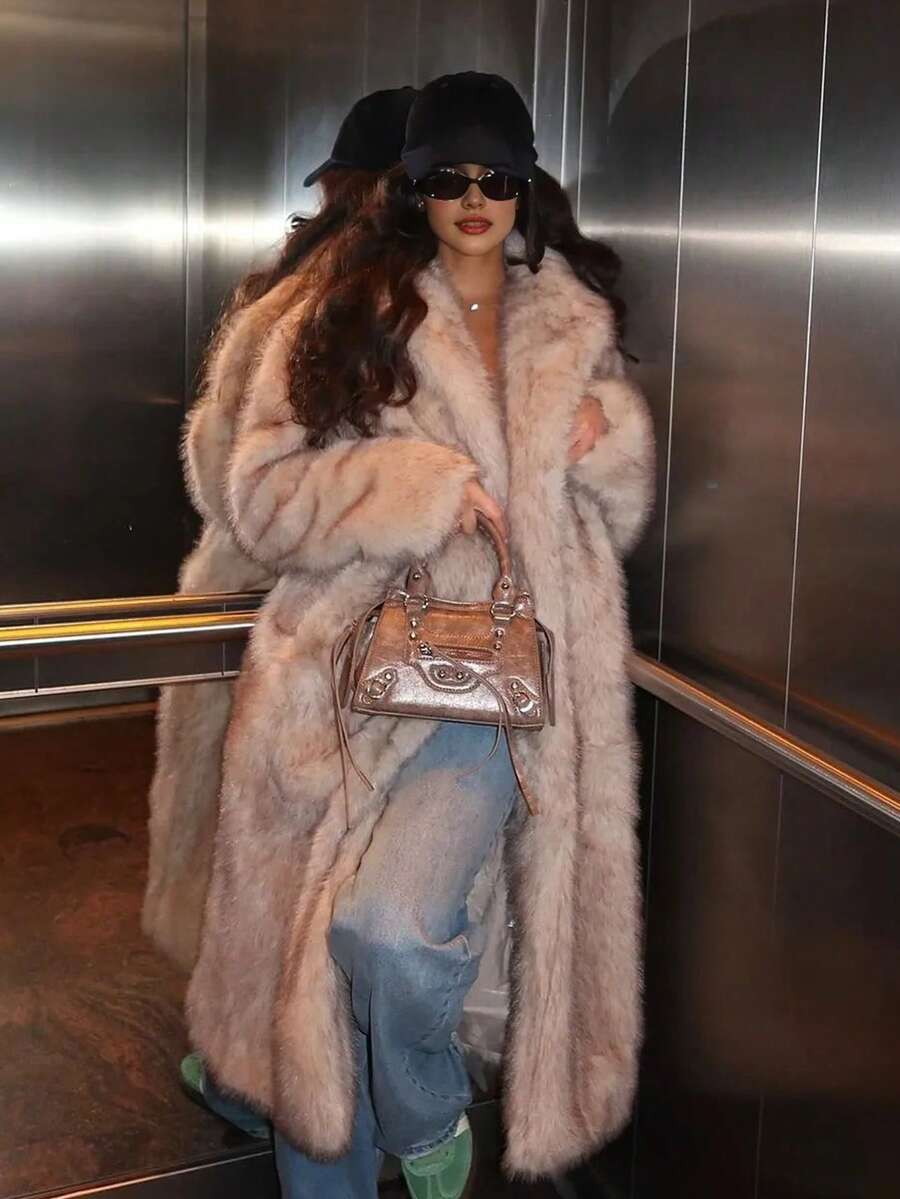 Women's Luxury Colorblock Striped Faux Fur Coat, Autumn/Winter