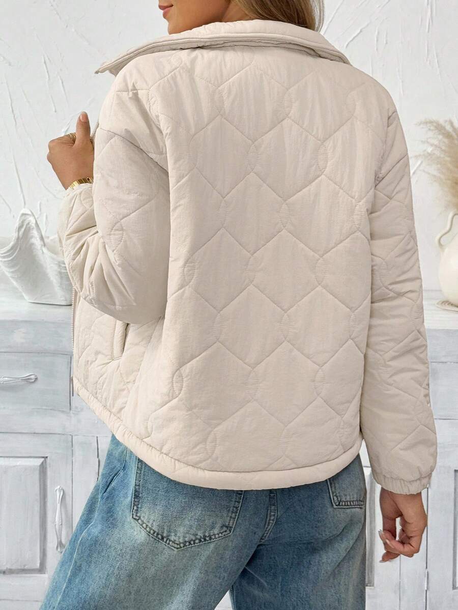 SHEIN LUNE Women's Casual Thermal Lined Long Sleeve Pocket Padded Coat